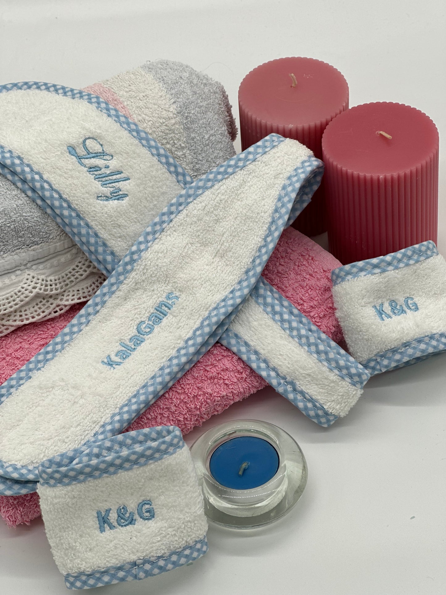 Σετ Headband & 2 Wristbands σε Σιελ καρό μπορντούρα