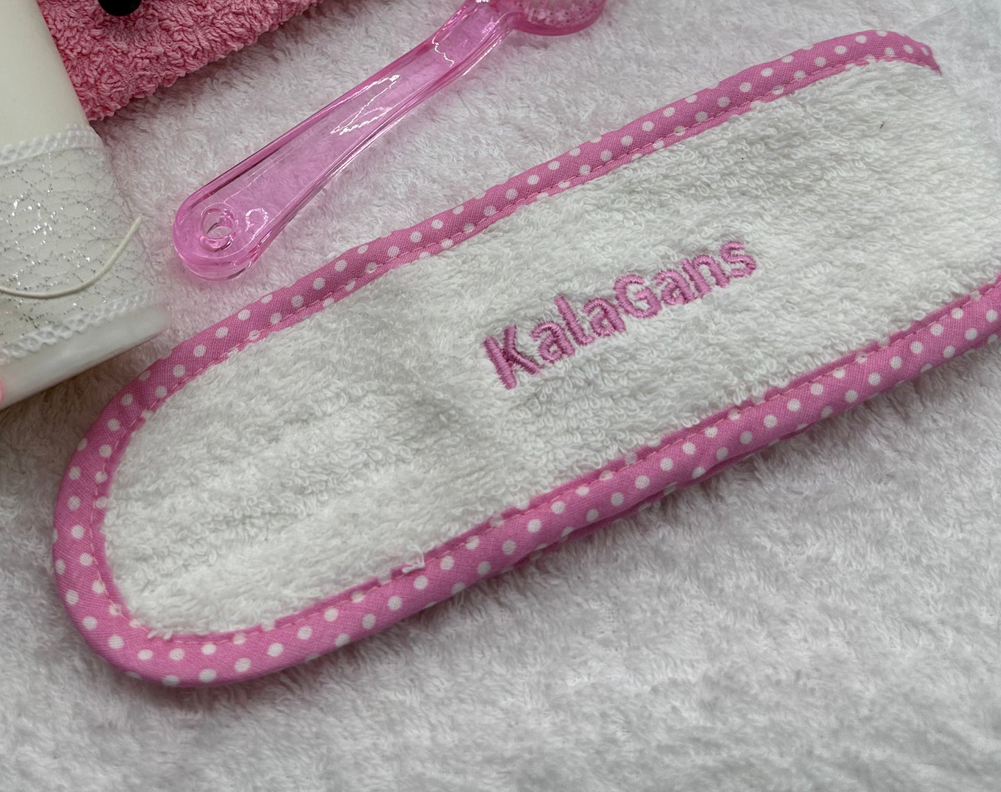 Λευκό Headband με ροζ πουά μπορντούρα